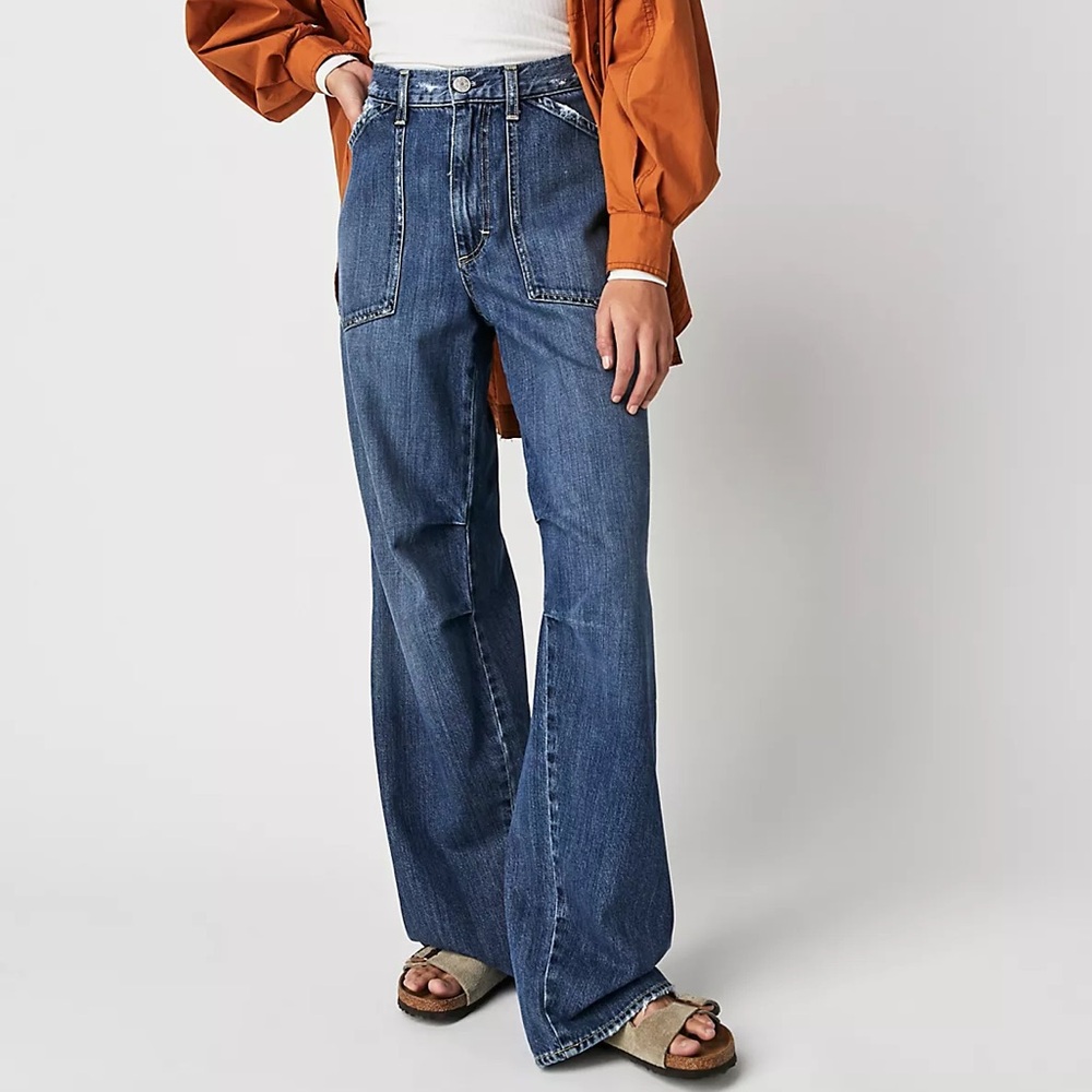AMO Severine Cargo Jeans Lovely Size 26 High Rise Wide Leg Flare